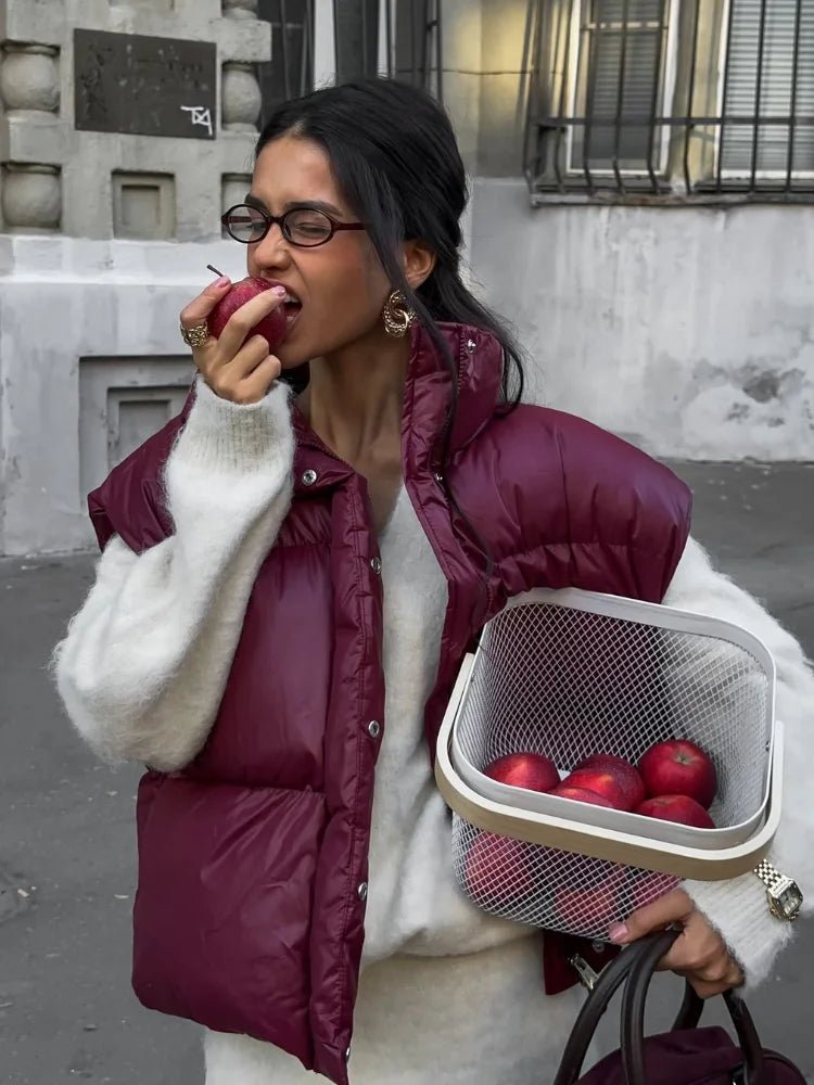 SOERA Zarina Stand Collar Puffer Vest Coat - Jackets - cv1765494947089561825 Burgundy L