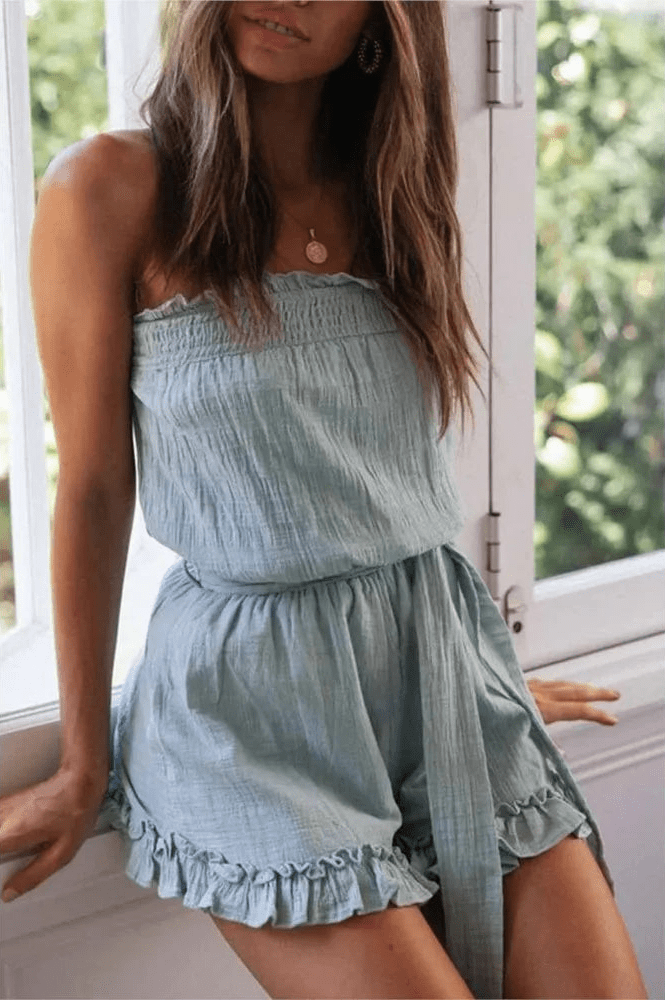 SOERA Beatrice Belted Tube Top Jumpsuit - Jumpsuits & Rompers -  Light Blue XS