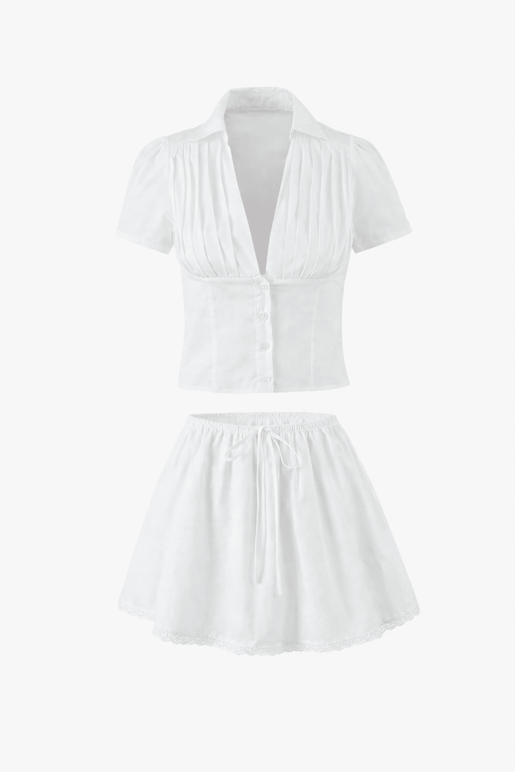 SOERA Delia Deep Neck Kawaii Mini Skirt Set - Matching Sets -  Set (Top+Skirt) S