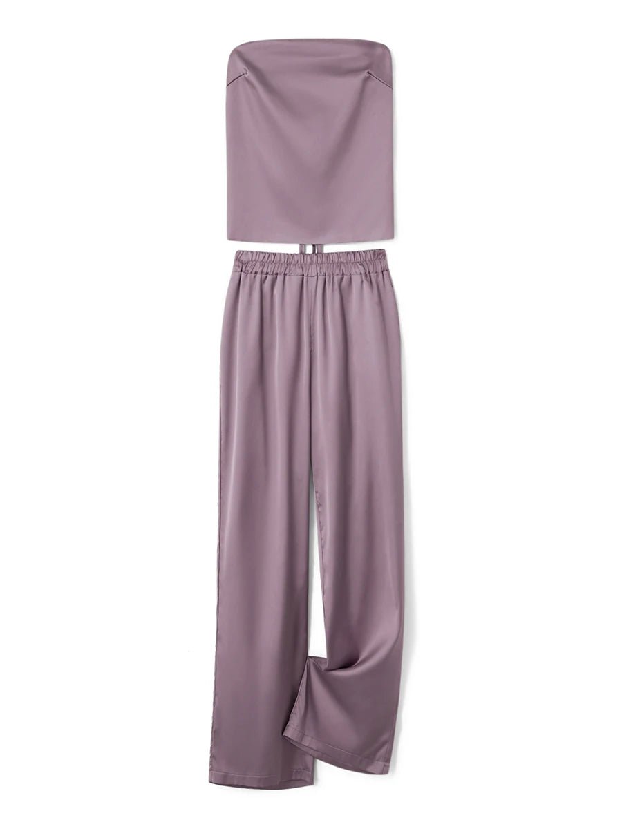 SOERA Felicity Bandeau Pants Satin Suit - Matching Sets - 1005008922806118-;zz1774012026431640323 Black M