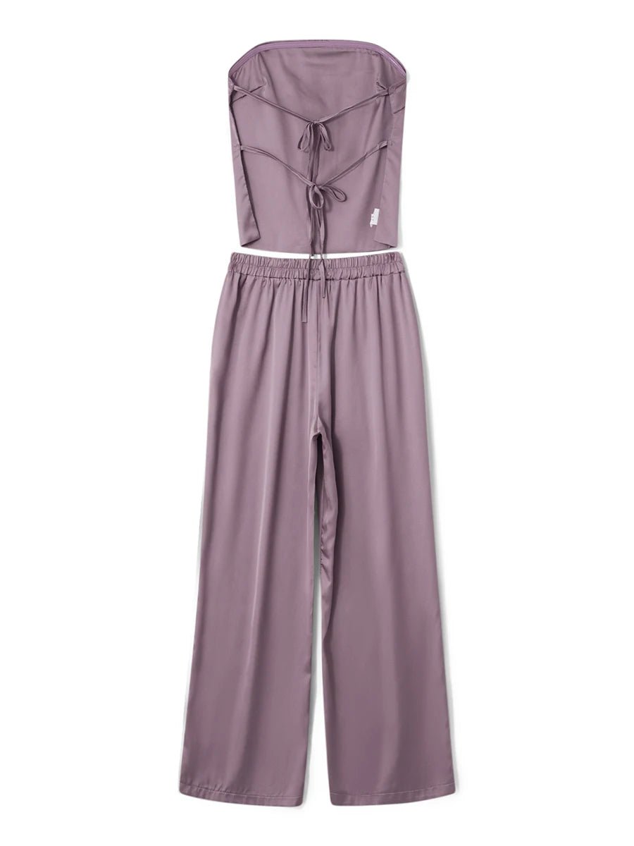 SOERA Felicity Bandeau Pants Satin Suit - Matching Sets - 1005008922806118-;zz1774012026431640323 Black M