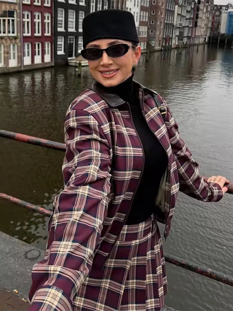 SOERA Jessica Check Bomber Jacket & Skort Set - Matching Sets - SOERA-845699-TOP-XS-58883 Jacket Only XS