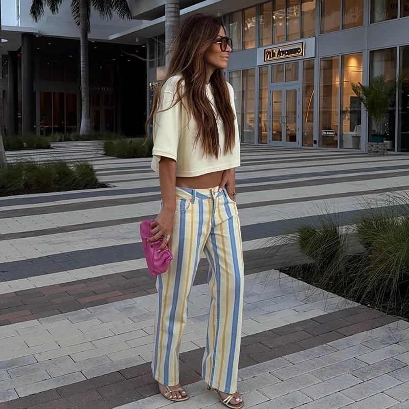 SOERA Aiwuna Low-Rise Striped Trousers - Pants - SOERA-226627-BLU-S-15107 Blue Gray S
