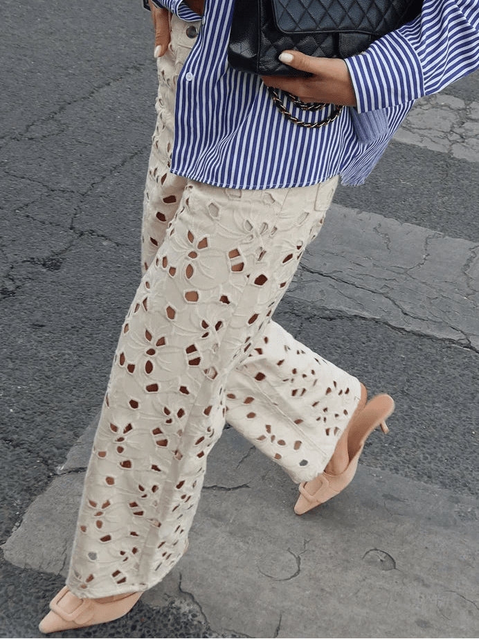 SOERA Anais Hollow - Out Denim High Waist Straight Jeans - Pants -  Beige M