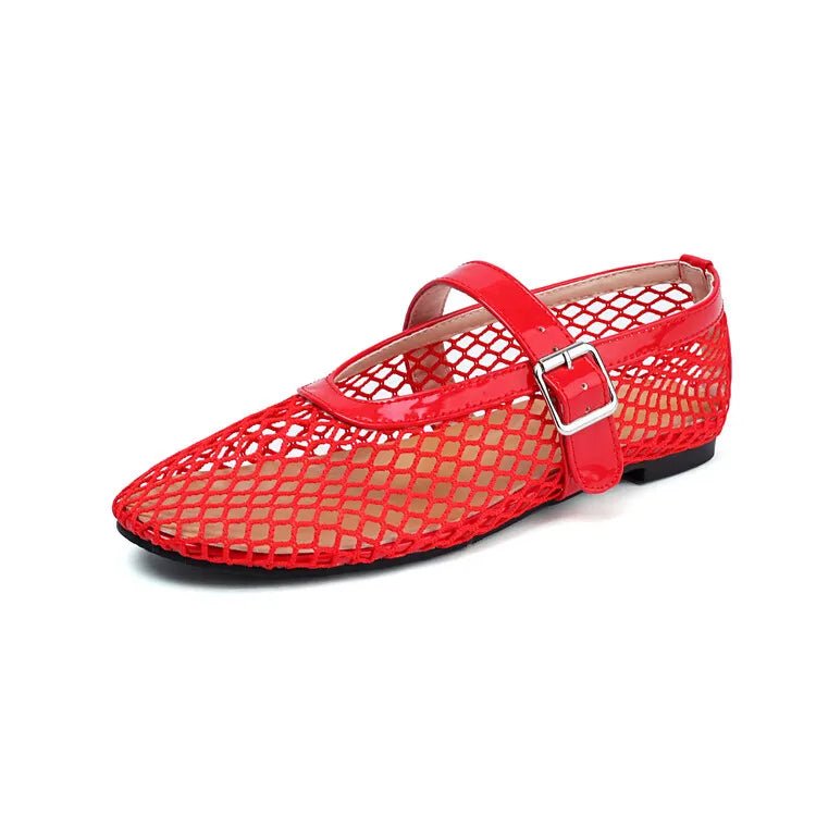 SOERA Bianca Buckled Mesh Ballet Flats - Shoes -  Red 35