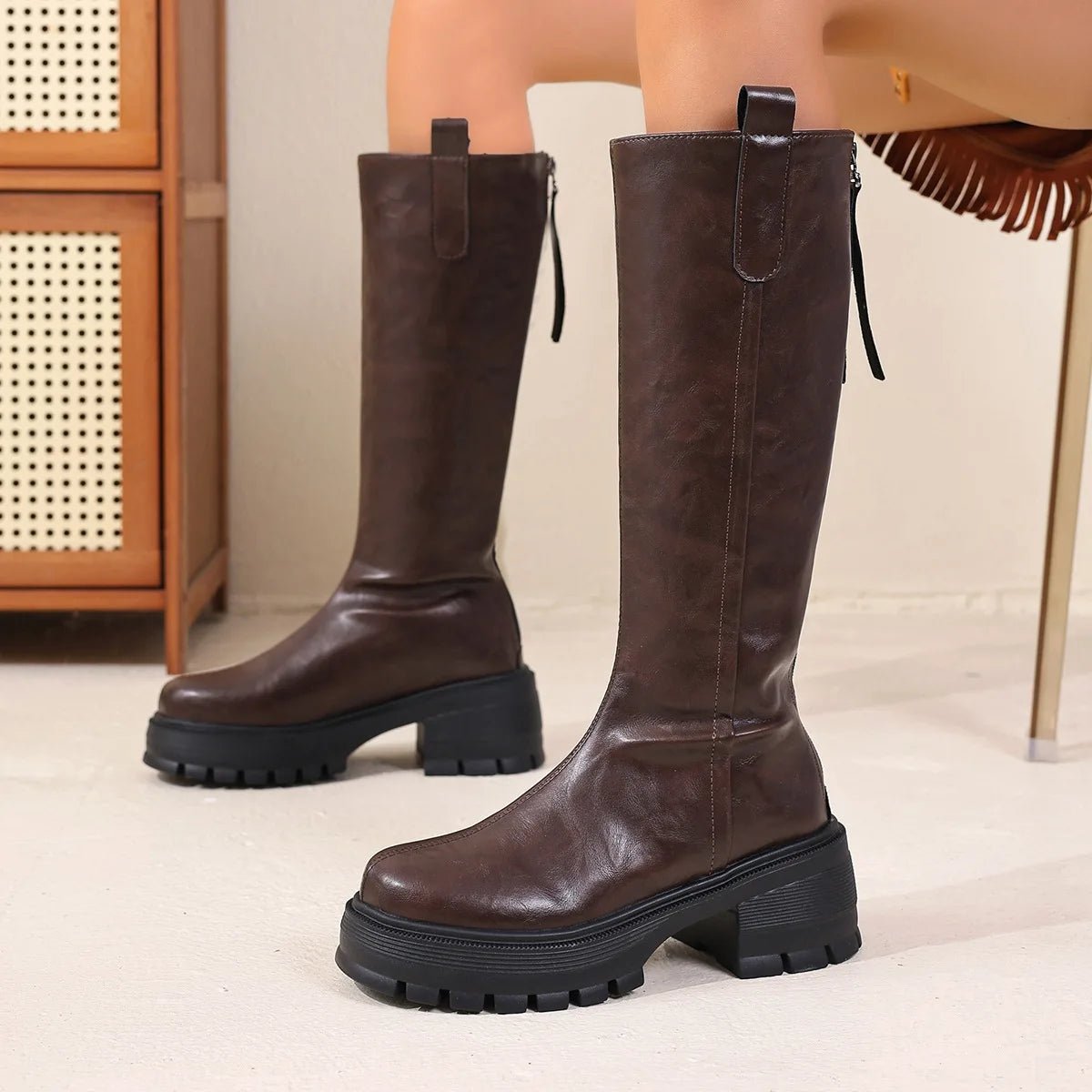 SOERA Feliz Knee High Leather Boots - Shoes - 3256809919579161-;yD1765284568927104856 Brown 36