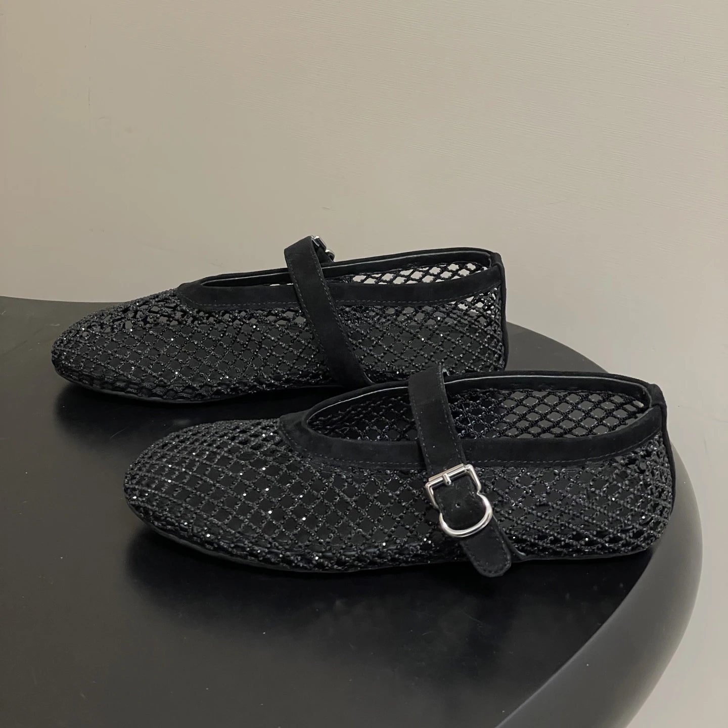 SOERA Jessica Rhinestone Mesh Ballet Flats - Shoes -  Black 34