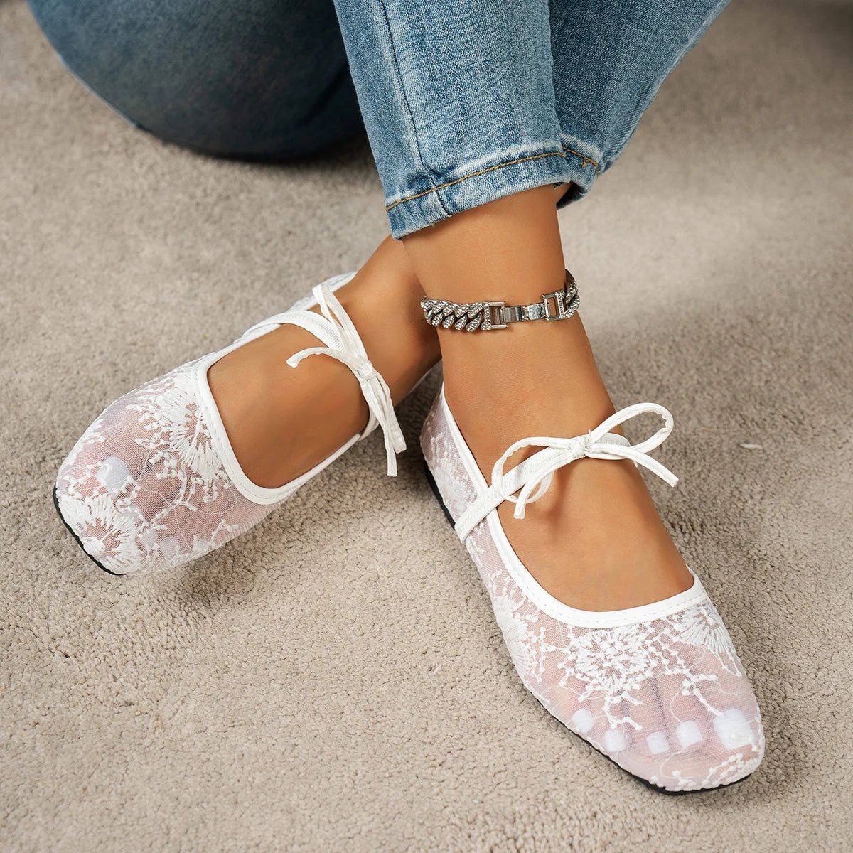 SOERA Joan Mesh Ballet Flats - Shoes - 1005009534032212-;PG1769140532723468282 White 37