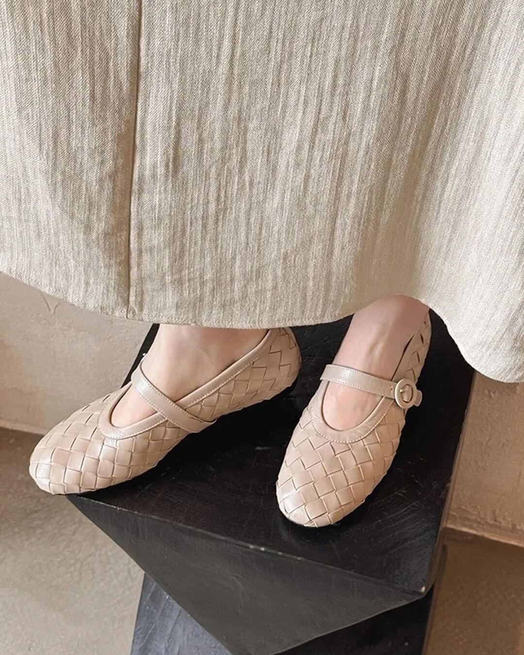 SOERA Lisbeth Woven Leather Flat Shoes - Shoes - 1005010392961053-;wH1770303445603735568 Beige 35