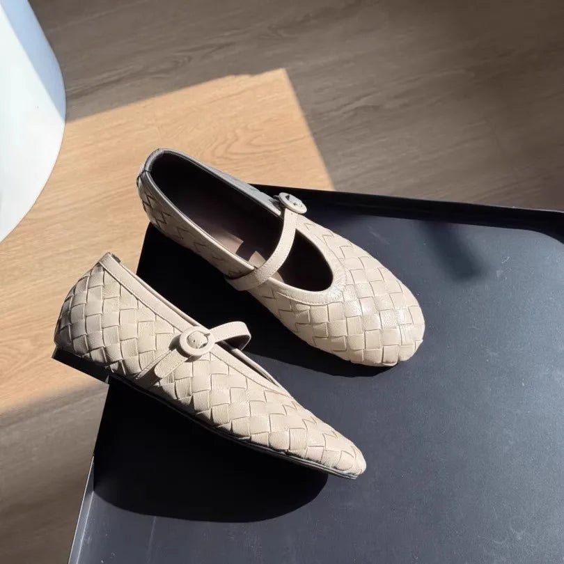 SOERA Lisbeth Woven Leather Flat Shoes - Shoes - 1005010392961053-;wH1770303445603735568 Beige 35