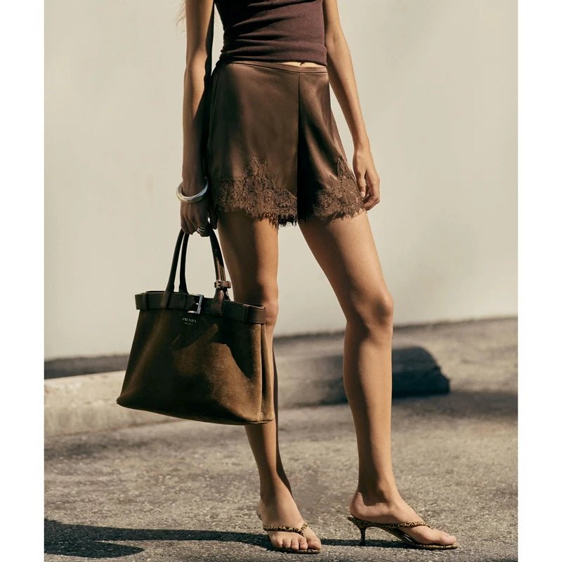 SOERA Diane Satin Silk Shorts - Shorts - 3256809744953889-;XH1767257410773295668 Brown M