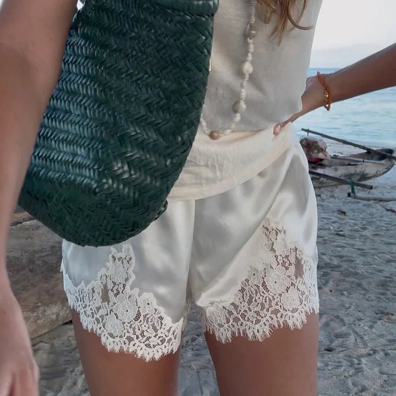 SOERA Janice Satin Lace Shorts - Shorts - 1005009762150579-;tp1769414233153874642 White S