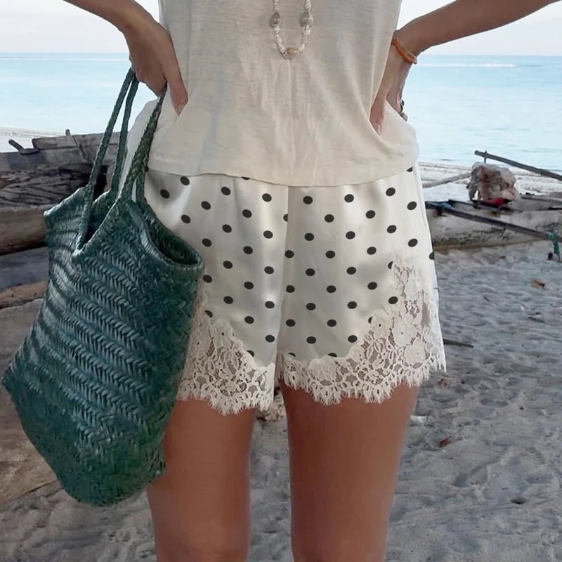SOERA Margot Lace Polka Dot Satin Shorts - Shorts - 1005010043707999-;jA1773374042540099368 White Black S