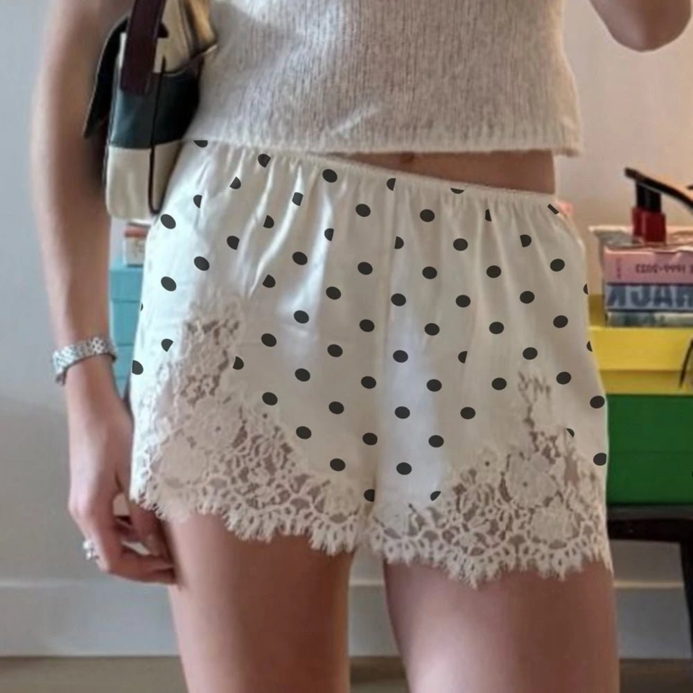 SOERA Pauleen Polka Dot Lace Trim Shorts - Shorts - 1005010162043391-;yP1774012026701161684 White Red S
