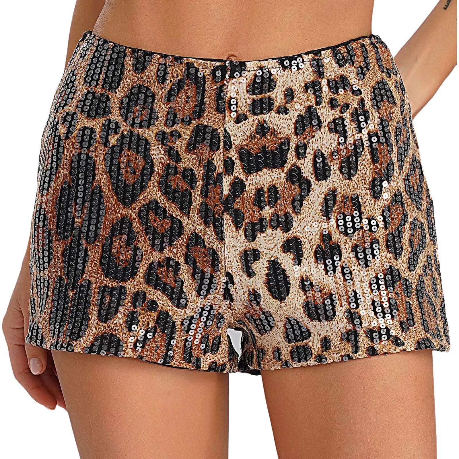 SOERA Quennie Leopard Sequin Shorts - Shorts - hc1774004001186893484 Gray S
