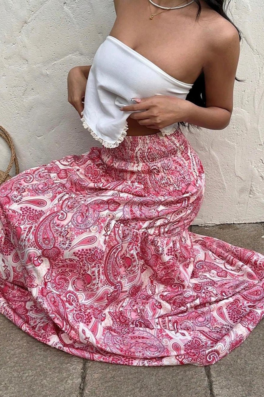 SOERA Brynn Elastic Waist Paisley Maxi Skirt - Skirt -  Pink S