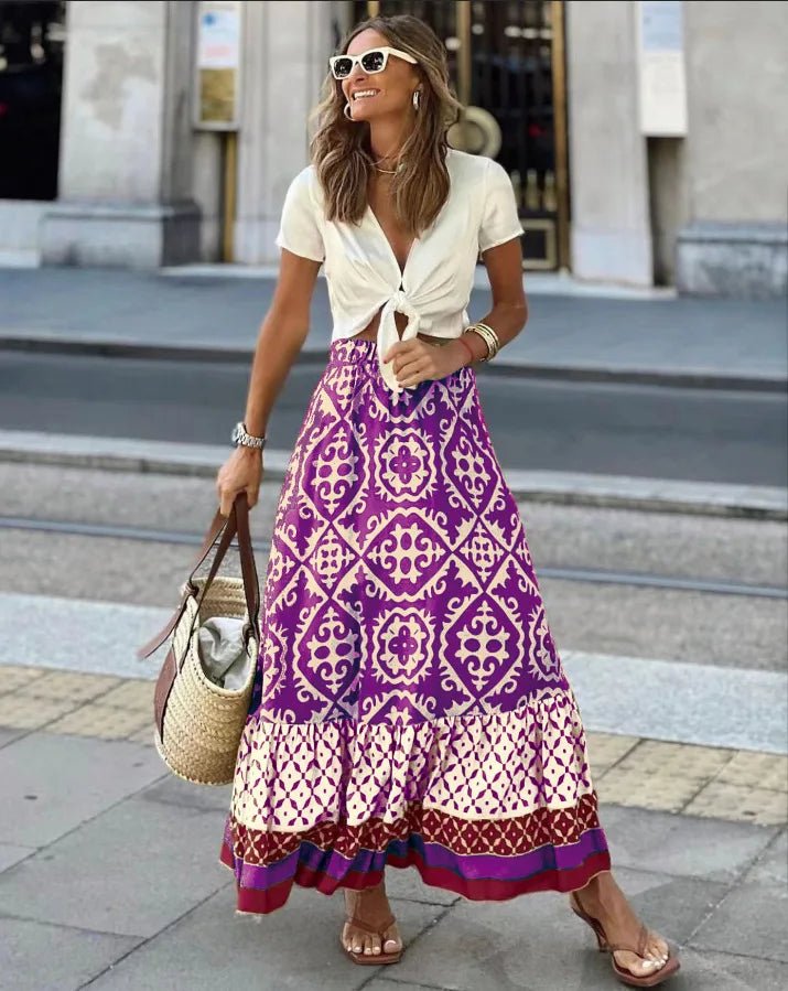 SOERA Zara Boho Printed Midi Swing Skirt - Skirt -  Purple S