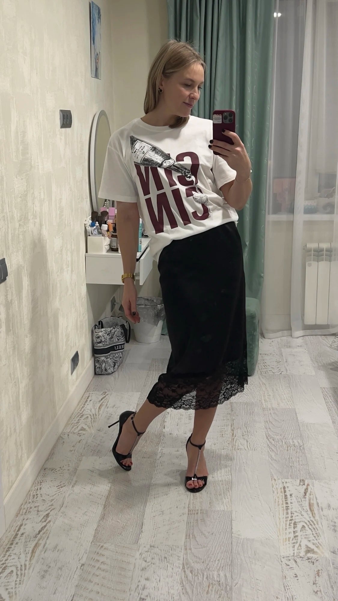 SOERA Cheska Lace Hem Satin Long Skirt with Slit - Skirts - 1005010102307758-;Jh1775031590770158655 Black S