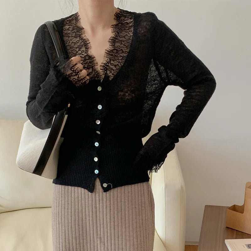 SOERA Aurelie Knitted Lace Cardigan - Sweaters & Cardigans - 1005007717662399-;Qm1764877298328778653 Light Yellow One Size