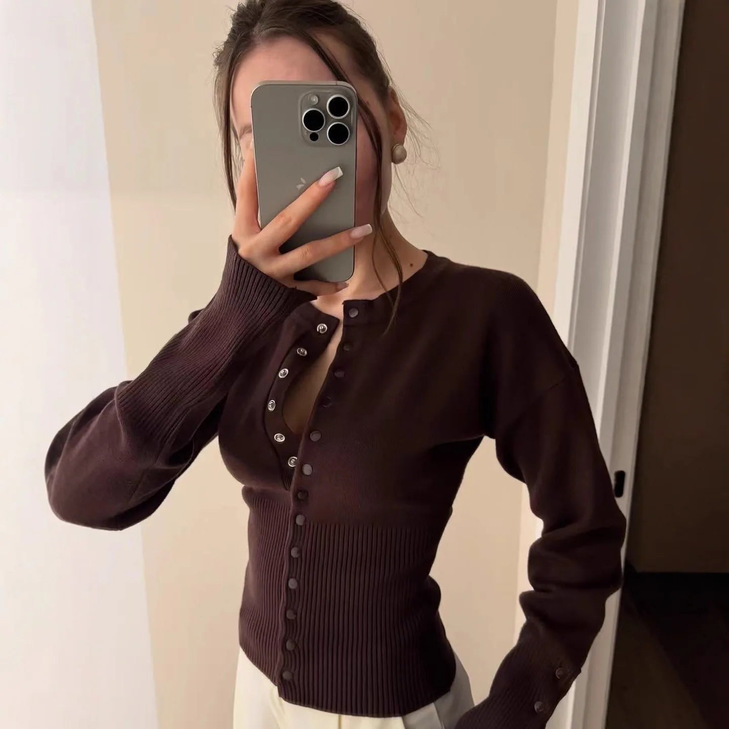 SOERA Catherine Buttoned Slim Cardigan - Sweaters & Cardigans - 1005010516766962-;Nx1774012032137335828 White S