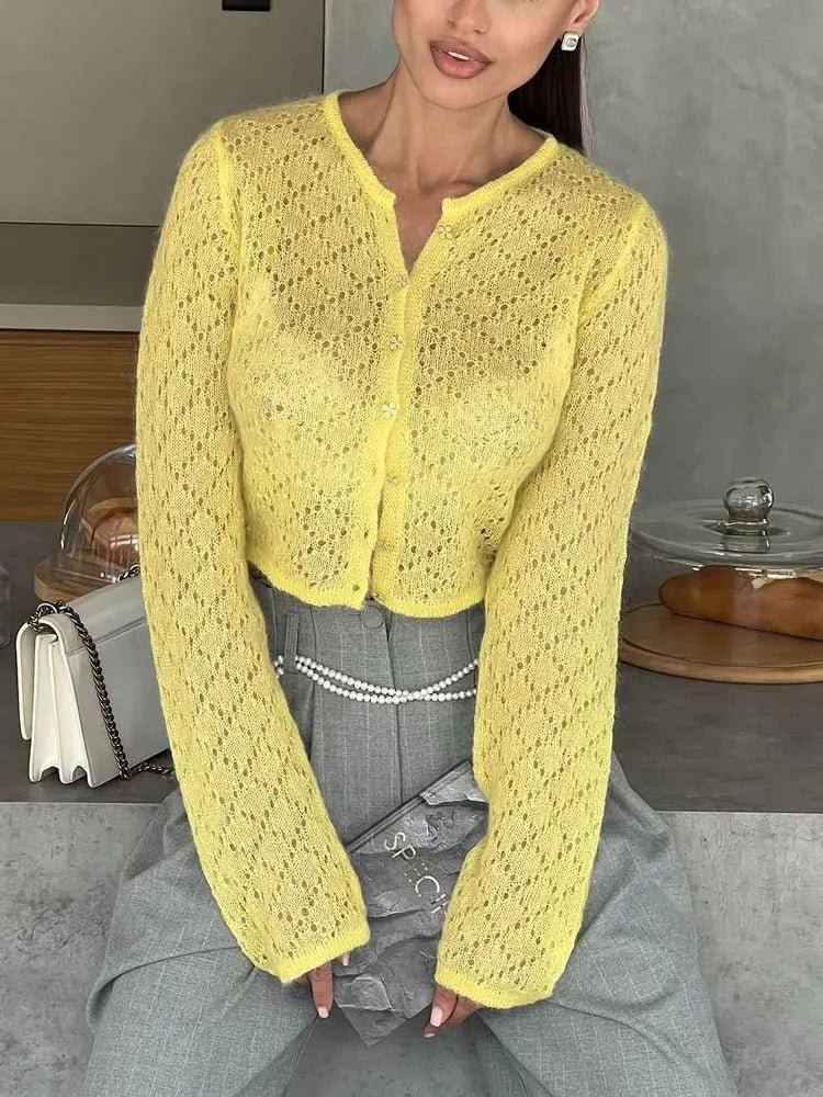 SOERA Jennifer Hollow Cropped Cardigan - Sweaters & Cardigans - bp1774532669741469587 Yellow S