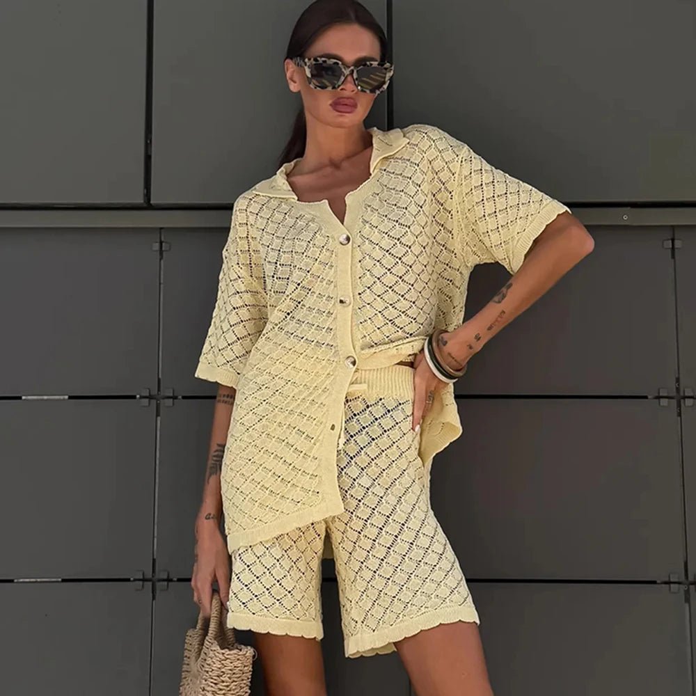 SOERA Selene Knit Cardigan Shorts Set - Sweaters & Cardigans -  Yellow S