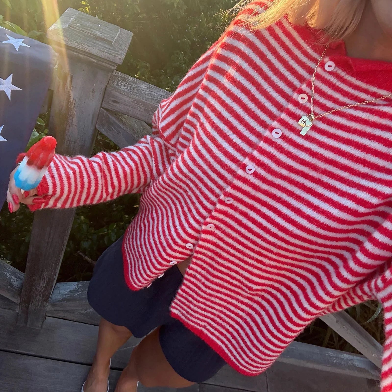 SOERA Sofia Striped Cardigan - Sweaters & Cardigans -  Red M
