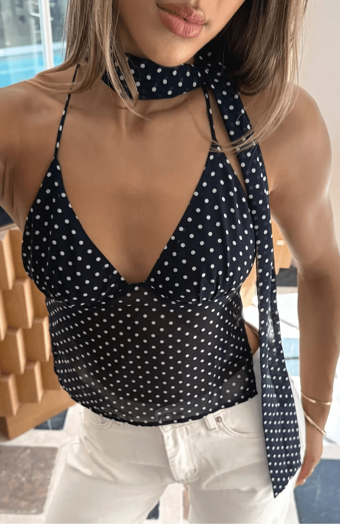 SOERA Araline Polka Dot Backless Top - Tops -  Black S
