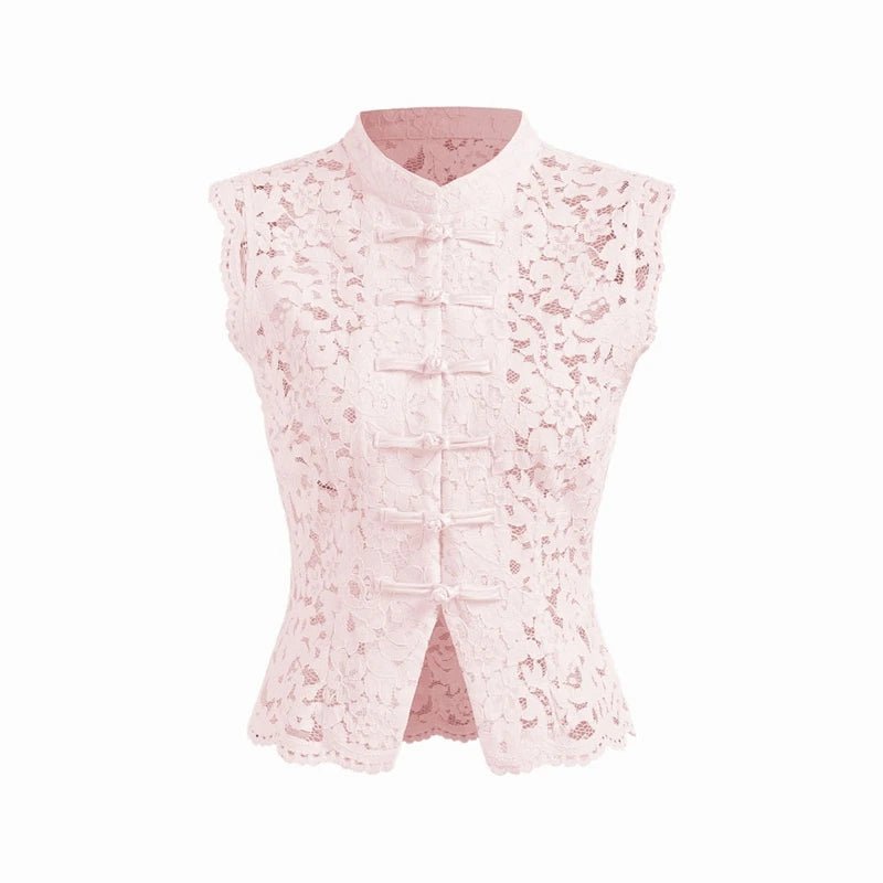 SOERA Beatrix Sheer Lace Mandarin Collar Blouse - Tops -  White S