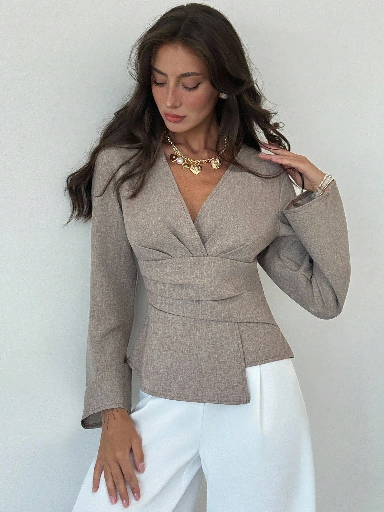 SOERA Chantelle Asymmetric Flare Sleeve Blouse - Tops - 1005010535439730-;iw1775118413246870651 Dark Grey S