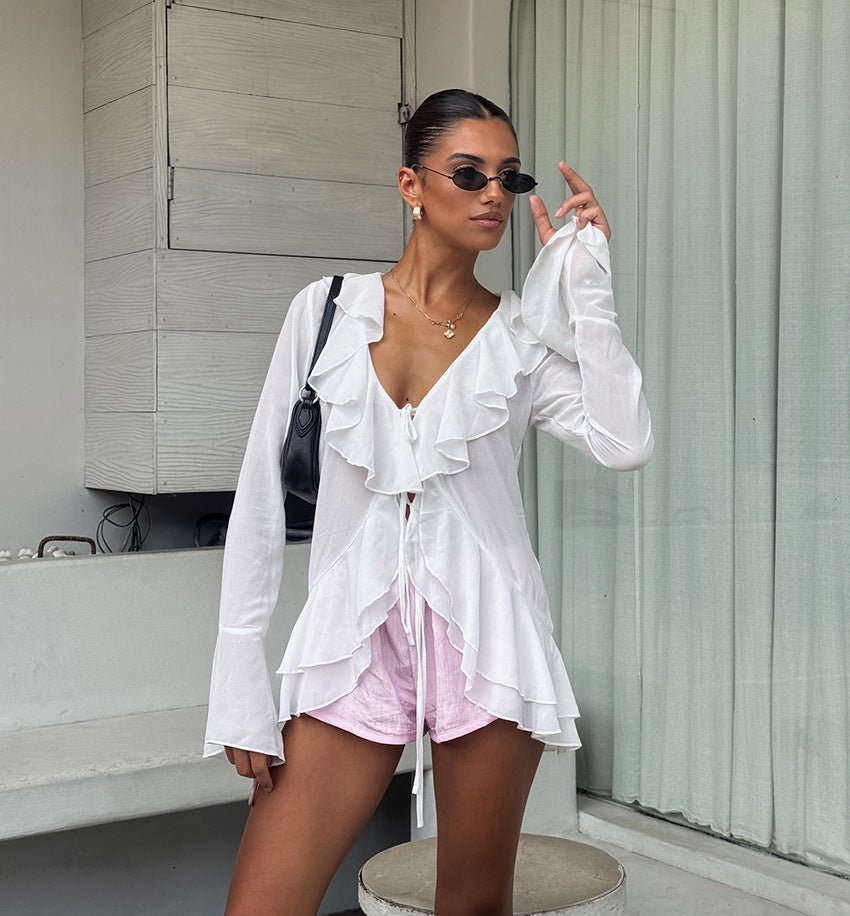 SOERA Desiree Deep Neck Ruffled Top - Tops - xv1770344797579104965 L