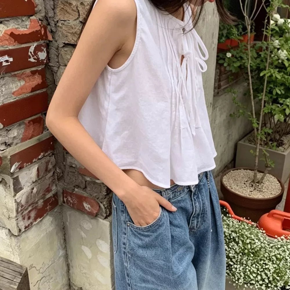 SOERA Honora Ruffle Hem Tie-Front Top - Tops -  White XS