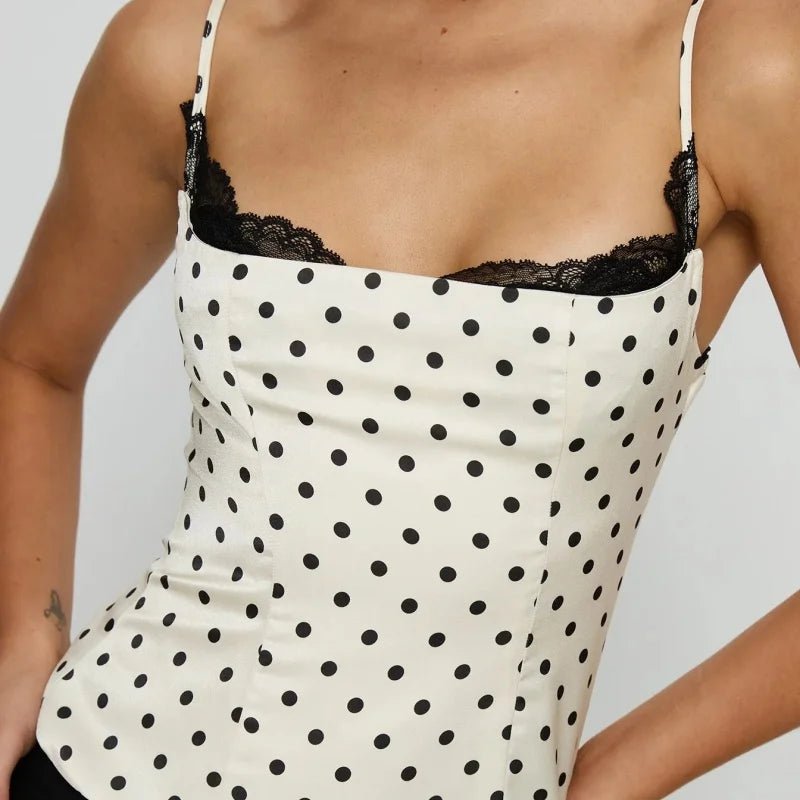 SOERA Jemima Polka Dot Lace Trim Camisole - Tops -  White L