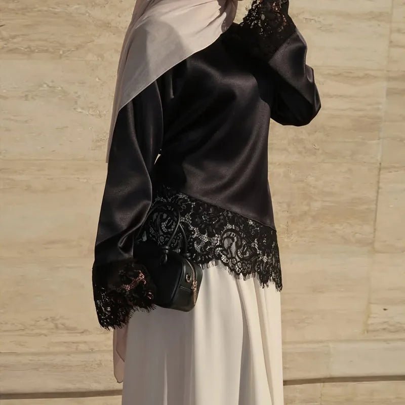 SOERA Serena Lace Satin Long Sleeve Top - Tops -  Black S