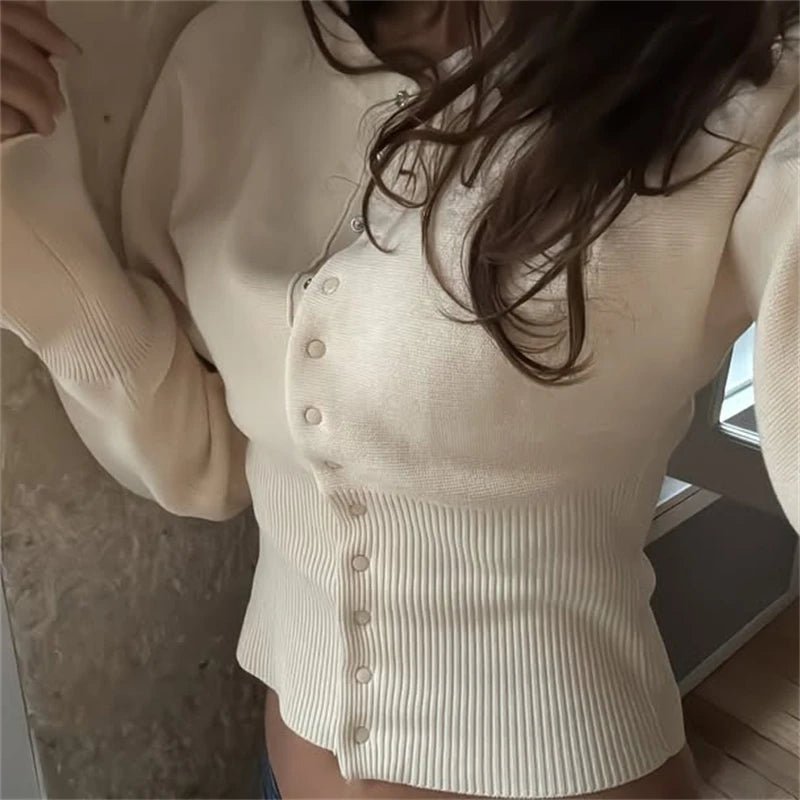 SOERA Shelly Snap Button Knit Cardigan - Tops - 1005008470676796-;Kk1761640573848517450 Beige M