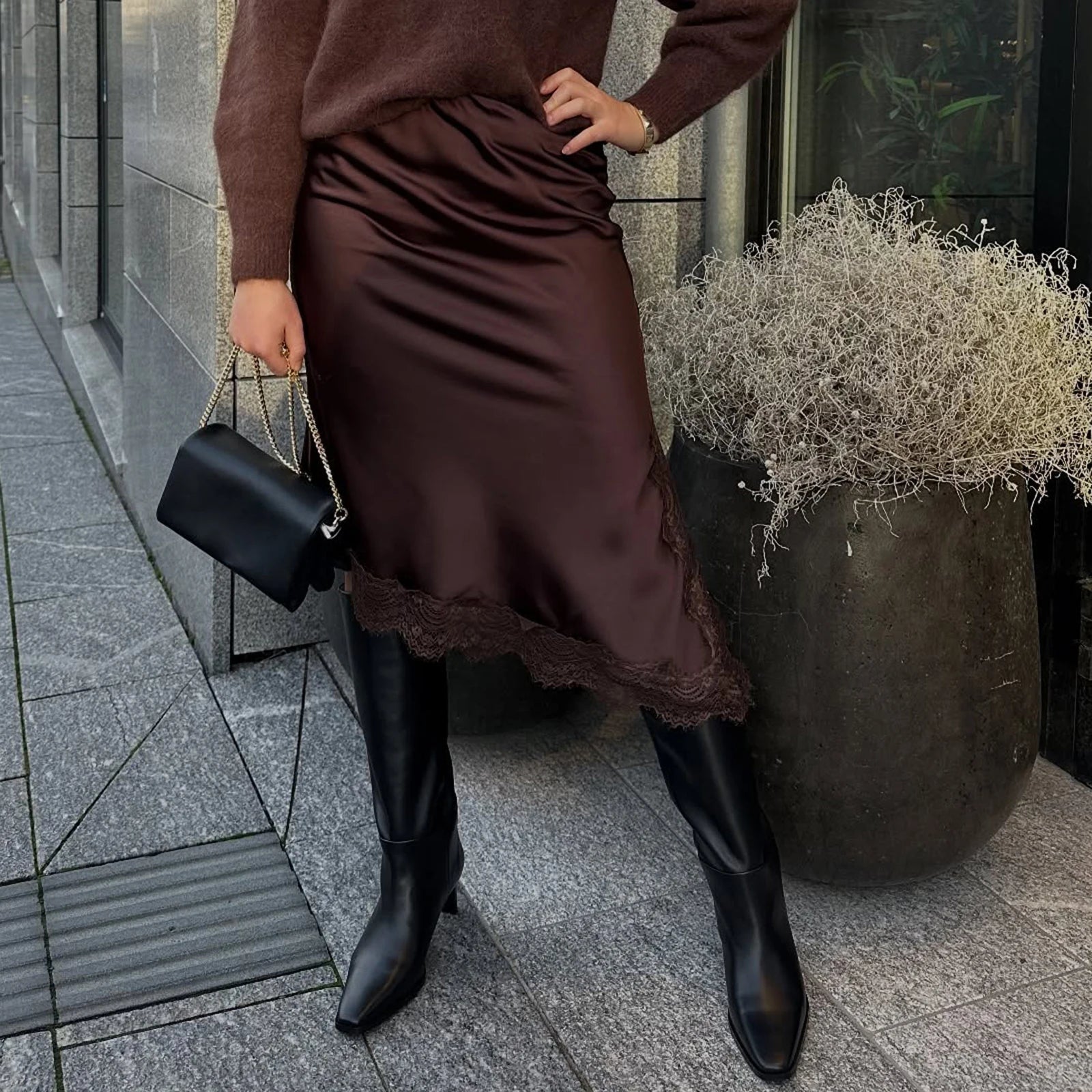 SOERA Dalila Side Slit Lace Trim Midi Skirt - Women's Skirts - 1005010443594848-;Cb1775118415197877751 As photo shows S